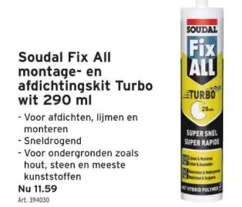 GAMMA Soudal Fix All montage- en afdichtingskit Turbo wit 290 ml aanbieding
