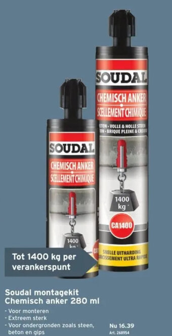 GAMMA Soudal montagekit Chemisch anker 280 ml aanbieding