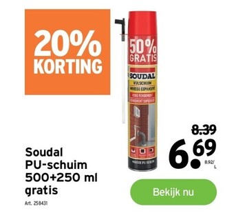 GAMMA Soudal pu-schuim 500+250 ml gratis aanbieding