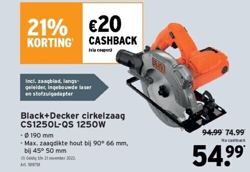 GAMMA Black+decker cirkelzaag cs1250l-qs 1250w aanbieding