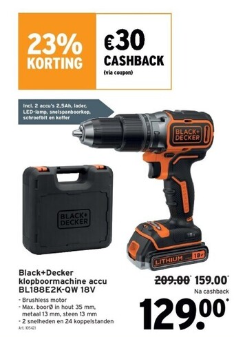 GAMMA Black+decker klopboormachine accu bl188e2k-qw 18v aanbieding