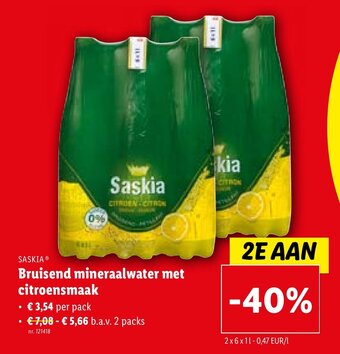 Lidl Bruisend mineraalwater met citroensmaak 2 x 6 x 1L aanbieding