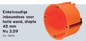 Enkelvoudige inbouwdoos voor holle wand, diepte 45 mm