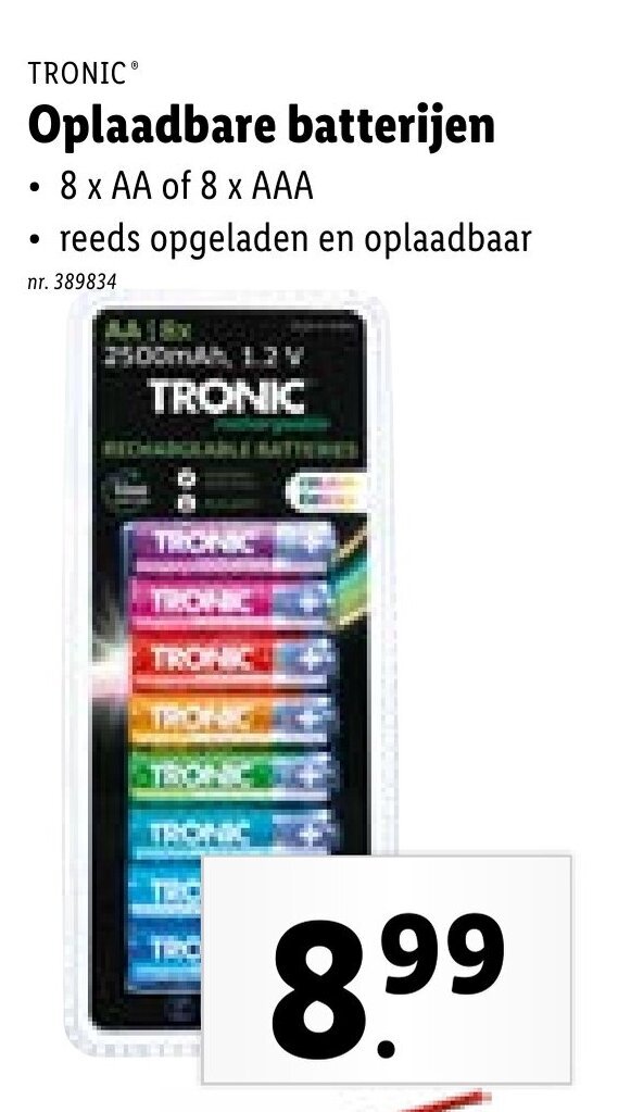 Oplaadbare Oplaadbare batterijen 8 x AA of 8 x AAA promotie bij Lidl