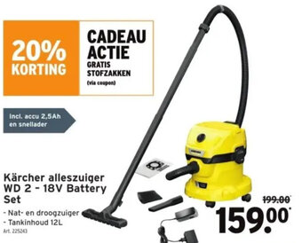 GAMMA Kärcher alleszuiger WD 2-18V Battery Set aanbieding