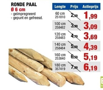 Hubo Ronde paal ø 6 cm 60 cm aanbieding