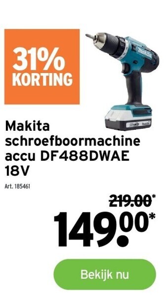 GAMMA Makita schroefboormachine accu df488dwae 18v aanbieding