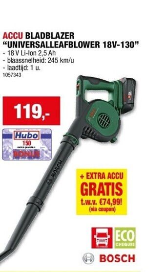 Hubo Accu bladblazer “universalleafblower 18v-130” aanbieding