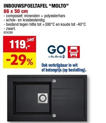 Hubo Inbouwspoeltafel “molto” 86 x 50 cm aanbieding