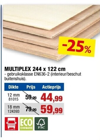 Hubo Multiplex 244 x 122 cm aanbieding