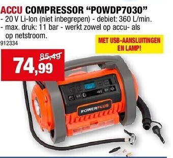 Hubo Accu compressor “powdp7030” aanbieding