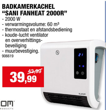 Hubo EUROM Badkamerkachel sani fanheat 2000r 2000W aanbieding