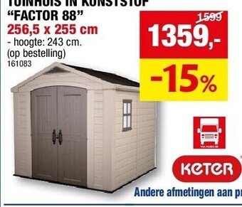 Hubo Tuinhuis in kunststof “factor 88” 256,5 x 255 cm aanbieding