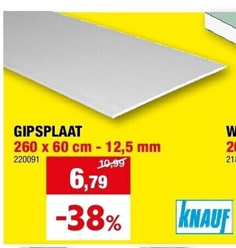 Hubo Gipsplaat 260 x 60 cm - 12,5 mm aanbieding