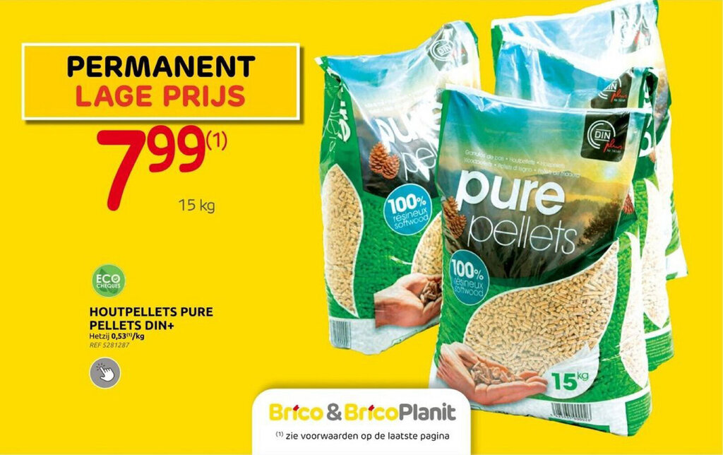 HOUTPELLETS PURE PELLETS DIN 15 kg promotie bij Brico