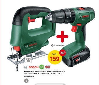 Brico KLOPSCHROEFBOORMACHINE EASYIMPACT + DECOUPEERZAAG EASYSAW OP BATTERIJ aanbieding