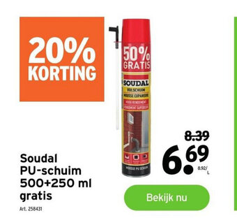 GAMMA Soudal PU-schuim 500 + 250 mL aanbieding