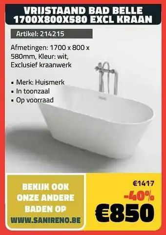 Bouwcenter Frans Vlaeminck Vrijstaand bad belle excl kraan aanbieding