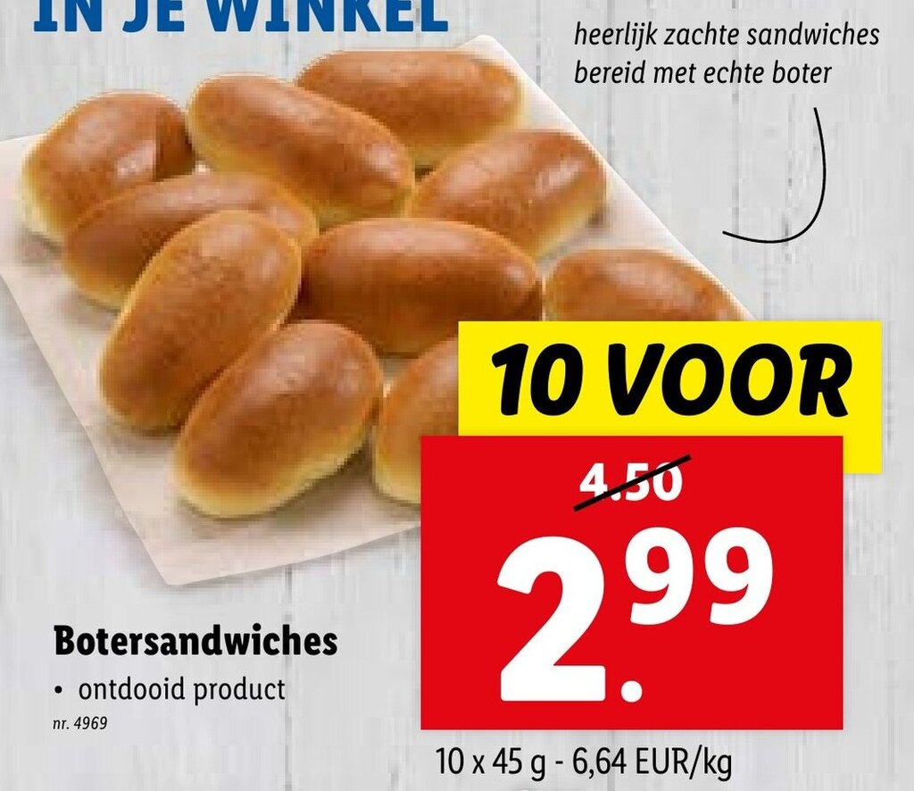 Botersandwiches 10 x 45 g promotie bij Lidl