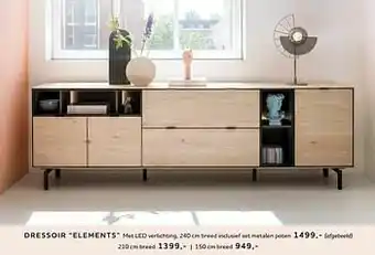 Dressoir elements met led verlichting inclusief set metalen poten