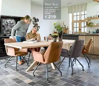 Henders & Hazel Best buy armstoel john met wieltjes in stof secilia aanbieding