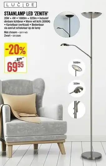 HandyHome Staanlamp led zenith mat chroom aanbieding