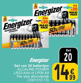 Cora Energizer Set van 20 batterijen ALCALINE POWER aanbieding