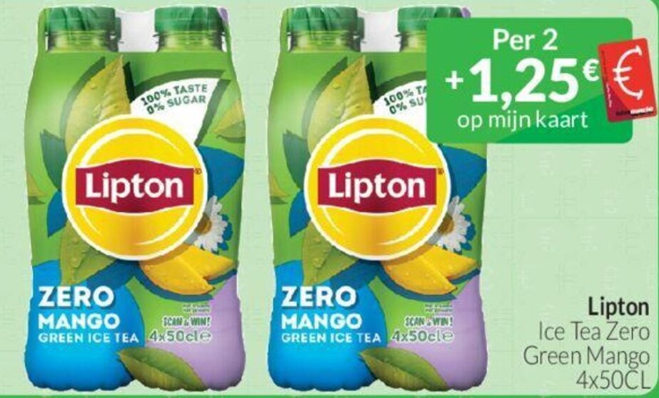 Lipton Ice Tea Zero Green Mango 4x50CL promotie bij Intermarché