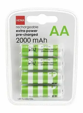 HEMA HEMA 4-pak Oplaadbare Batterijen 2000 MAh aanbieding