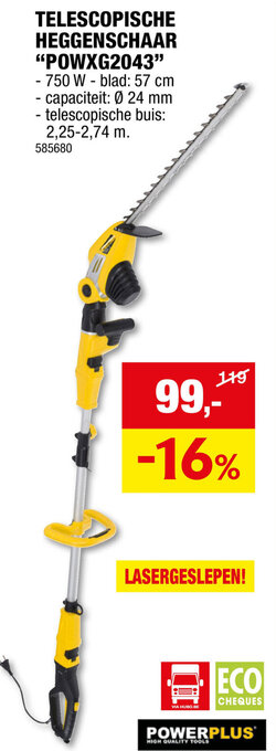 Hubo POWERPLUS TELESCOPISCHE HEGGENSCHAAR POWXG2043 750w aanbieding