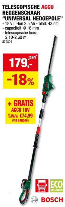 Hubo BOSCH TELESCOPISCHE ACCU HEGGENSCHAAR UNIVERSAL HEDGEPOLE aanbieding