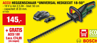 Hubo BOSCH ACCU HEGGENSCHAAR UNIVERSAL HEDGECUT 18-50 aanbieding
