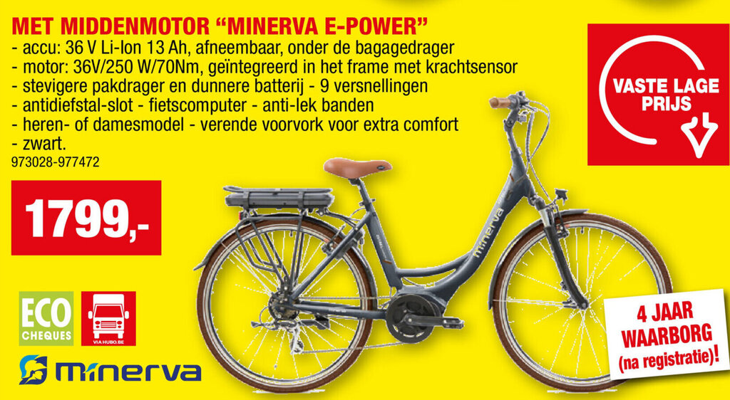 Minerva ELEKTRISCHE FIETS MET MIDDENMOTOR "MINERVA EPOWER" promotie