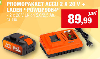 Hubo POWERPLUS PROMOPAKKET ACCU 2 X 20 V + LADER POWDP9064 aanbieding