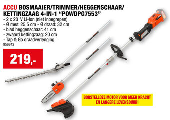 Hubo ACCU BOSMAAIER/TRIMMER/HEGGENSCHAAR/ KETTINGZAAG 4-IN-1 POWDPG7553 aanbieding