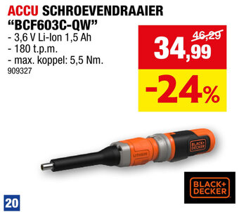 Hubo BLACK+ DECKER ACCU SCHROEVENDRAAIER BCF603C-QW aanbieding