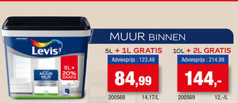 Hubo Levis MUUR BINNEN 5L + 1L GRATIS aanbieding