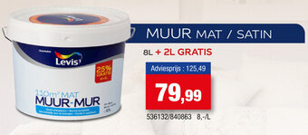 Hubo Levis MUUR MAT / SATIN 8L + 2L GRATIS aanbieding
