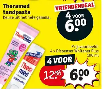 Kruidvat Theramed tandpasta 4 x Dispenser Whitener Plus 100ml aanbieding