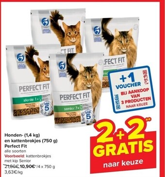 Carrefour Honden- (1,4 kg) en kattenbrokjes (750 g) perfect fit aanbieding