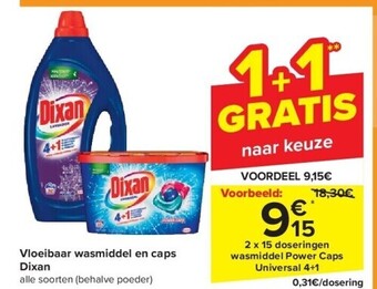 Carrefour Vloeibaar wasmiddel en caps dixan aanbieding