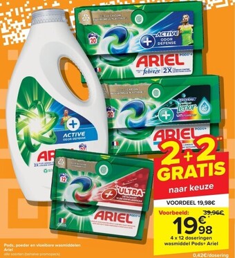 Carrefour Pods, poeder en vloeibare wasmiddelen ariel aanbieding