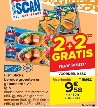 Carrefour Fish sticks, bereide groenten en gepaneerde vis iglo aanbieding