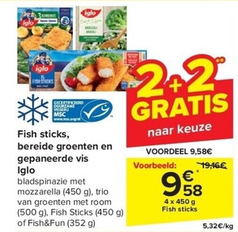 Carrefour Fish sticks, bereide groenten en gepaneerde vis iglo aanbieding