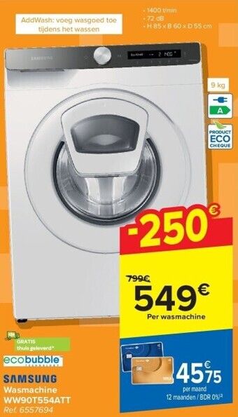 Carrefour Wasmachine ww90t554att aanbieding