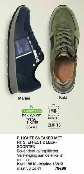 Damart Lichte sneaker met rits effect 2 leersoorten aanbieding