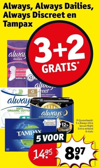Kruidvat Always, always dailies, always discreet en tampax aanbieding