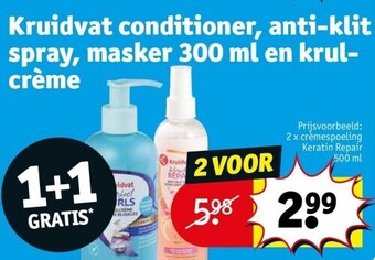 Kruidvat Kruidvat conditioner, anti-klit spray, masker 300 ml en krulcrème aanbieding