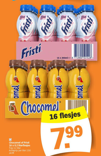 Albert Heijn Chocomel of fristi 16 x 0.2 literflesjes aanbieding