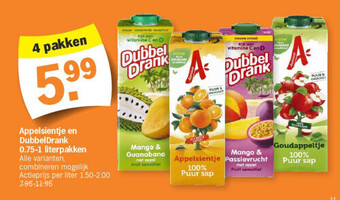 Albert Heijn Appelsientje en dubbeldrank 0.75-1 literpakken aanbieding